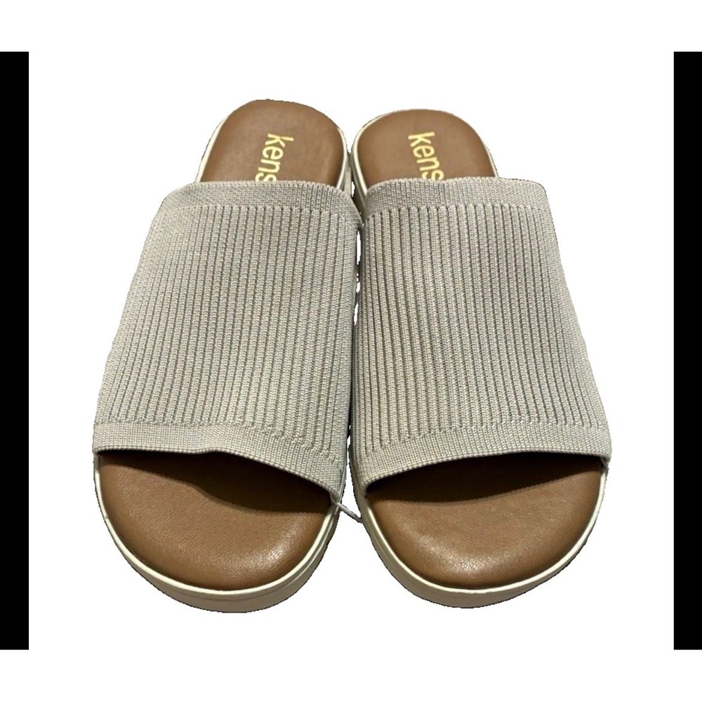 Kensie Ellie Taupe Knit Ribbed Platform Slide Sandals Size 6 KS251611